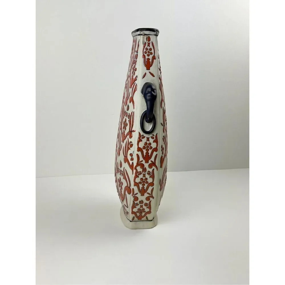 Vintage Formalities Baum Bros VASE Orange Brocade Collection Side Handles 16in